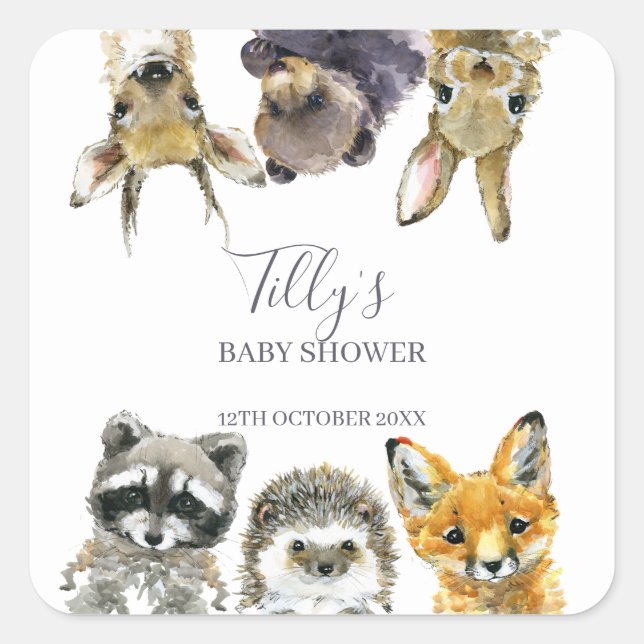 Woodland Animals Baby Shower Square Sticker (Front)