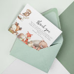 Woodland Animals Baby Shower Thank You Card<br><div class="desc">Woodland animals thank you Card featuring,  watercolor forest animals a bear,  racoon,  rabbit,  deer,  fox,  hedgehog,  mouse,  owl,  squirrel and birds.  The text can be easily edited,  font styles and background colour can be changed also,  by clicking on the customize further link after personalizing.</div>