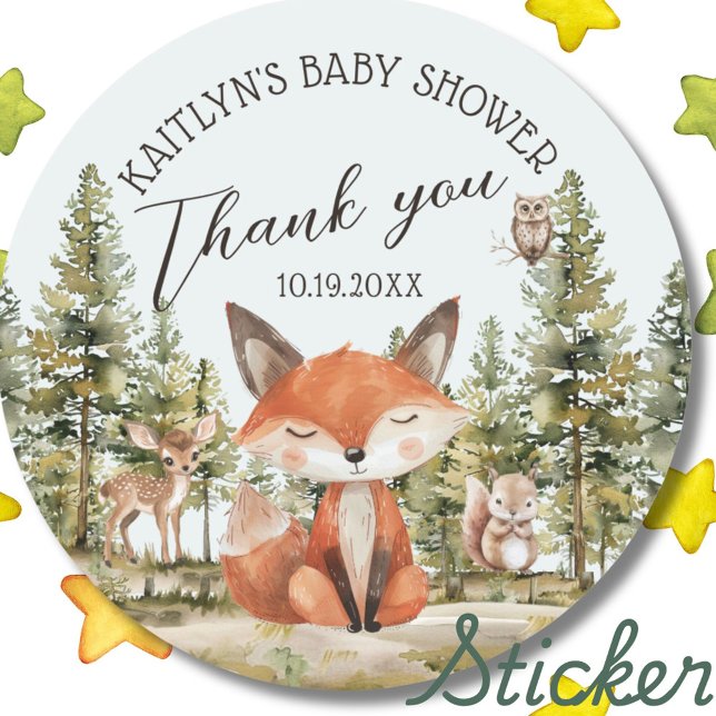 Woodland Animals Baby Shower Thank You Classic Round Sticker (Creator Uploaded)