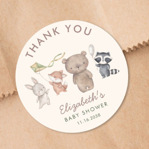 Woodland Animals Baby Shower Thank You Classic Round Sticker