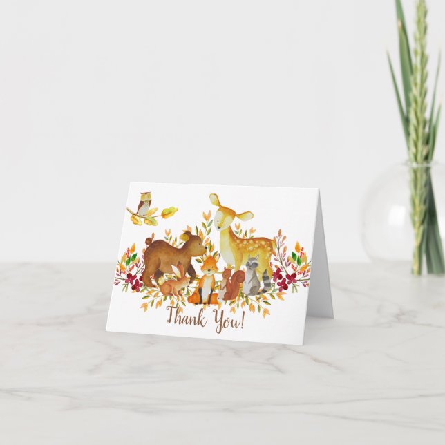 Woodland Animals Baby Shower Thank You Note (Front)
