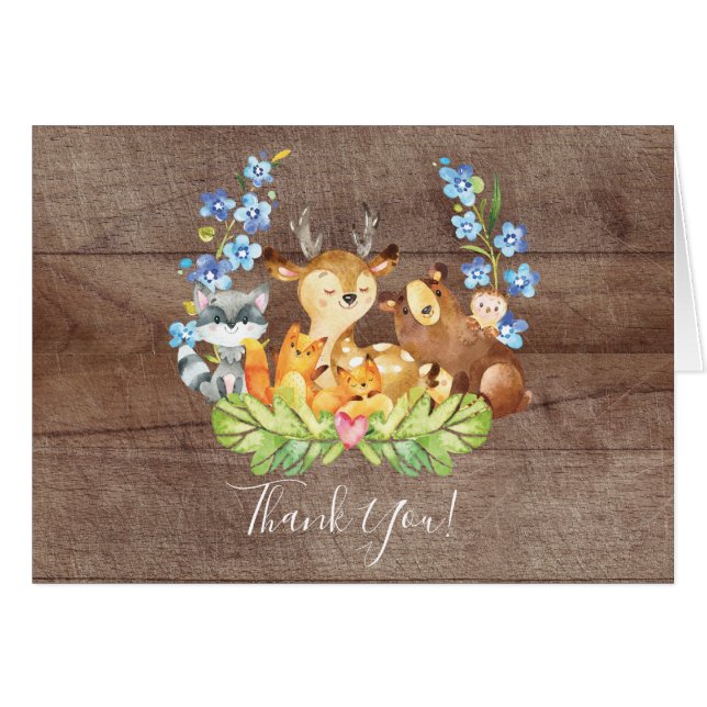 Woodland Animals Baby Shower Thank You Note (Front Horizontal)