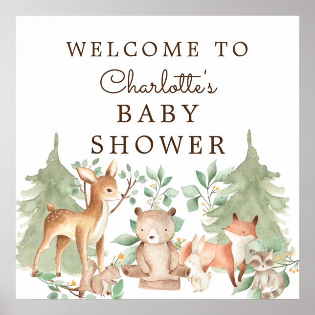 Woodland Animals Baby Shower Welcome Poster (Front)