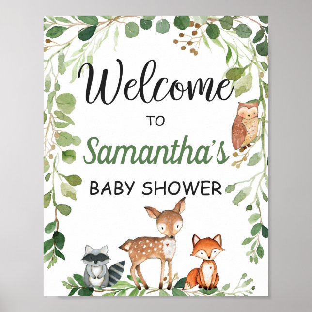 Woodland Animals Baby Shower Welcome Sign (Front)