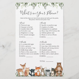 Woodland Animals Baby Shower What's in Your Phone