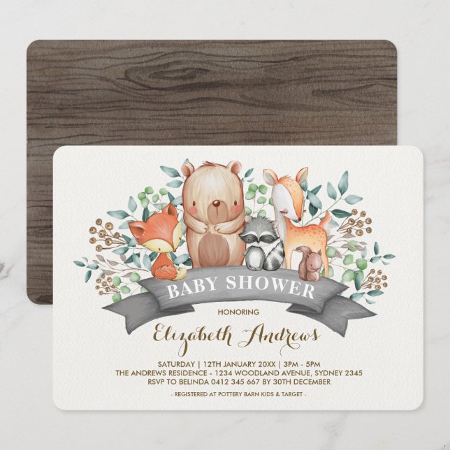 Woodland Animals Baby Shower | Whimsical Forest Invitation (Front/Back)