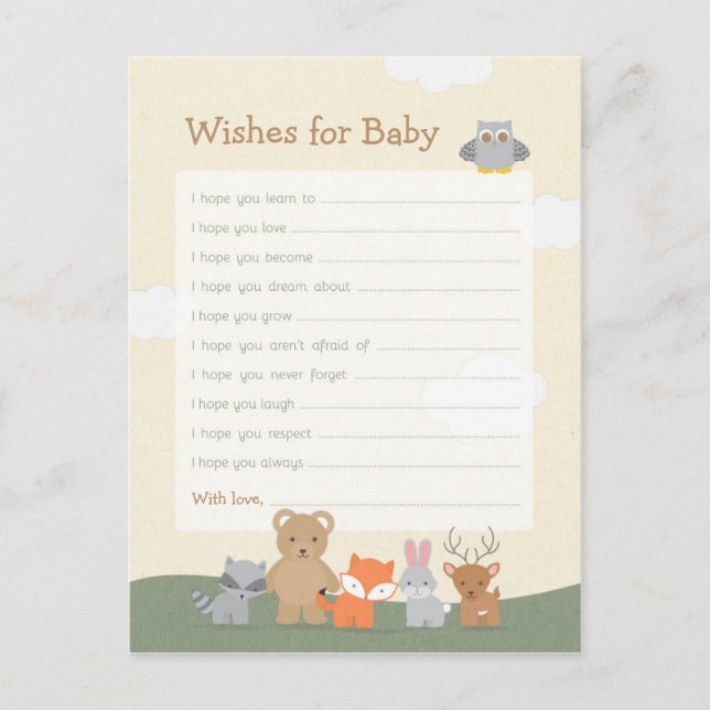 Woodland Animals Baby Shower Wishes for Baby Postcard (Front)