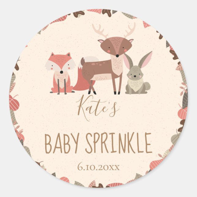Woodland Animals Baby Sprinkle Classic Round Sticker (Front)
