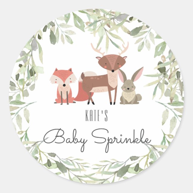 Woodland Animals Baby Sprinkle Classic Round Sticker (Front)