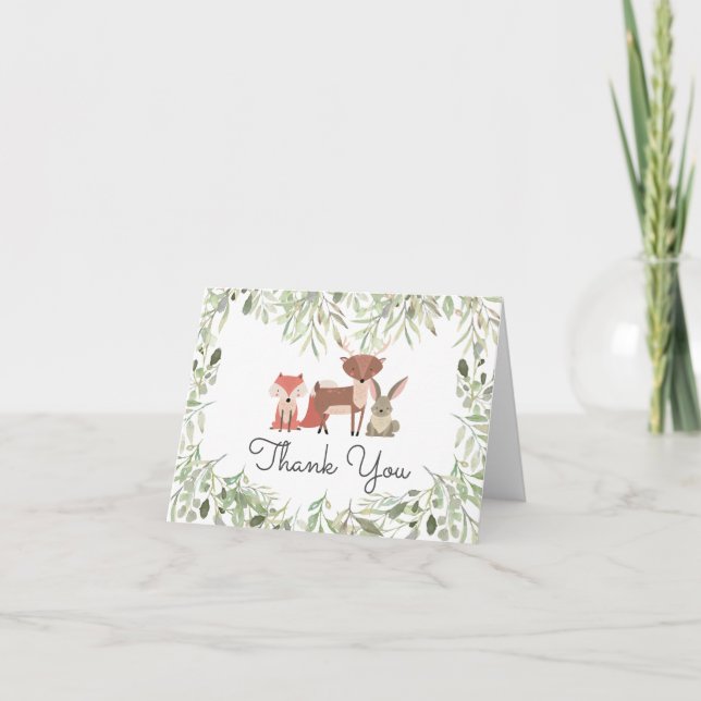 Woodland Animals Baby Thank You Card (Front)