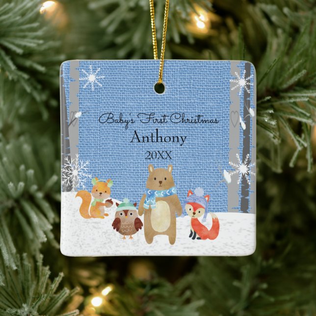 Woodland Animals Baby's First Christmas Ceramic Ornament (Tree)