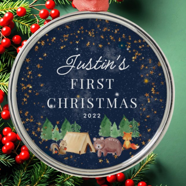 Woodland Animals Baby's First Christmas Metal Ornament (Creator Uploaded)