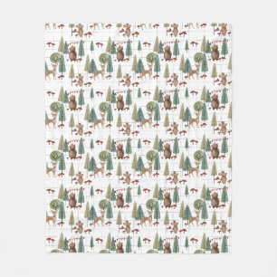 Woodland Animals Bear and Mouse Fleece Blanket