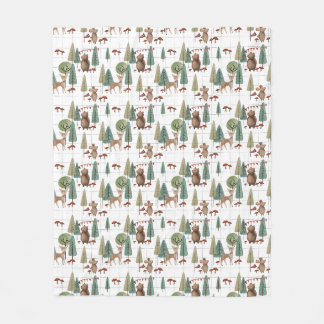 Woodland Animals Bear and Mouse Fleece Blanket