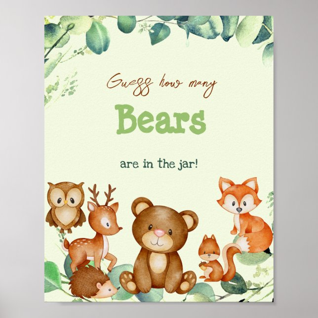 Woodland Animals Bear Greenery Eucalyptus Game Poster (Front)