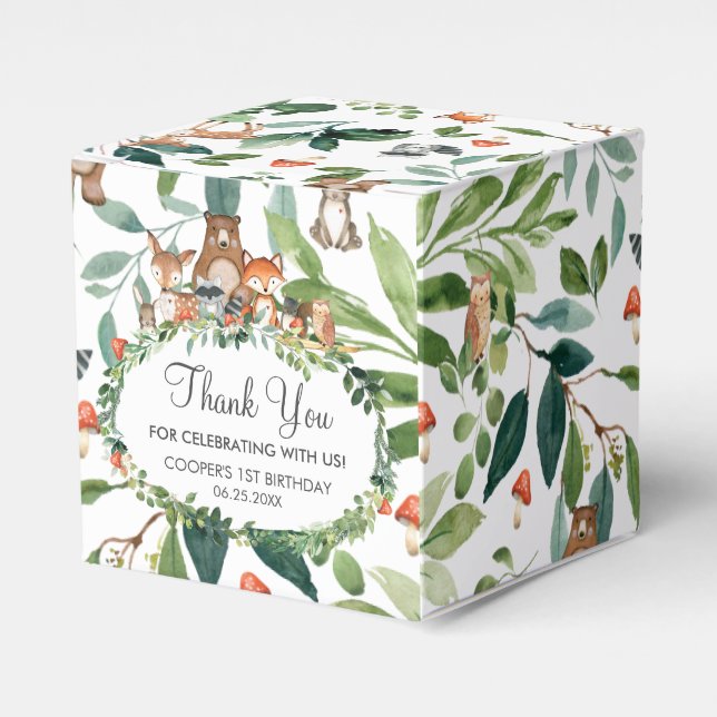 Woodland Animals Birthday Baby Shower Thank You Favor Box (Front Side)