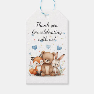 Woodland Animals Birthday Bear Fox Bunny Blue Gift Tags