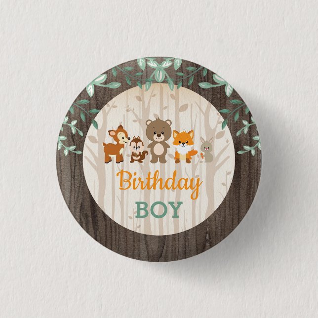 Woodland Animals Birthday Boy Party Favours 1 Inch Round Button (Front)