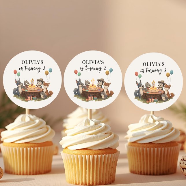 "Woodland Animals Birthday Favour  Classic Round Sticker (Creator Uploaded)