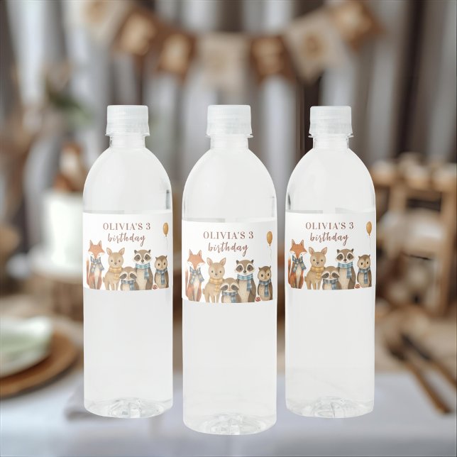 Woodland Animals Birthday Forest Animals Water Bottle Label (Creator Uploaded)