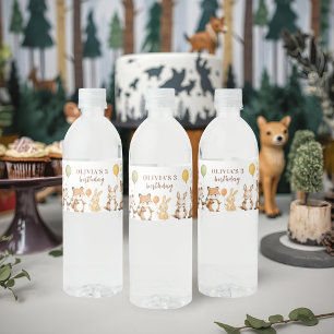 Woodland Animals Birthday Kids Water Bottle Label