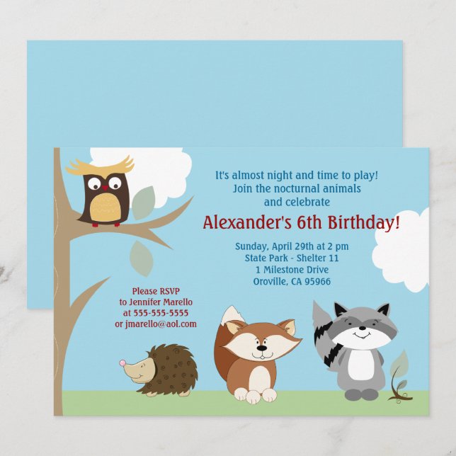 Woodland Animals Birthday Party Invitation (Front/Back)