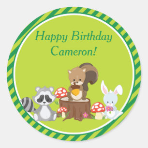 Woodland Animals Birthday Party   Personalized Classic Round Sticker