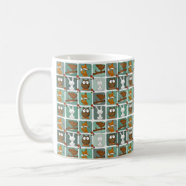 Woodland Animals Block Pattern Coffee Mug (Left)