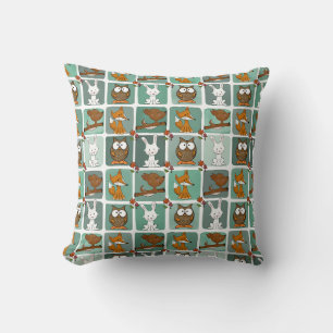 Woodland Animals Block Pattern Throw Pillow