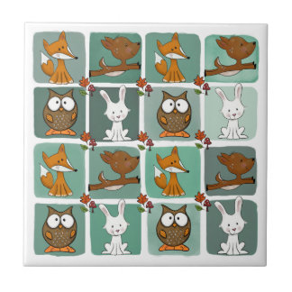 Woodland Animals Block Pattern Tile