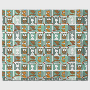 Woodland Animals Block Pattern Wrapping Paper