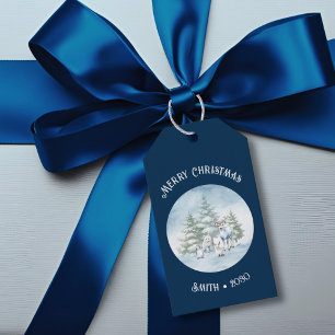 Woodland Animals Blue Christmas Gift Tags
