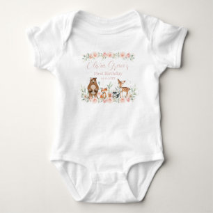 Woodland Animals Blush Floral 1st Birthday Outfit  Baby Bodysuit