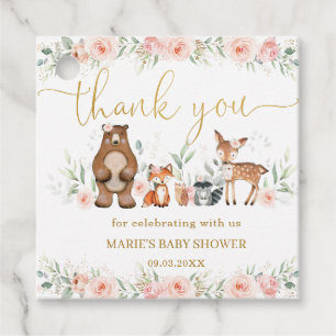 Woodland Animals Blush Floral Baby Shower Birthday Favour Tags