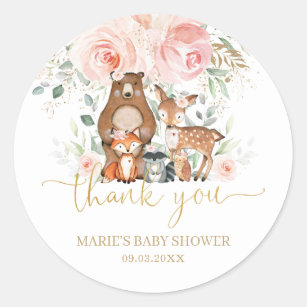 Woodland Animals Blush Floral Thank You Favour  Classic Round Sticker
