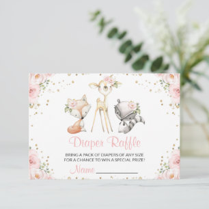 Woodland Animals, Blush Pink Flowers Diaper Raffle Enclosure Card