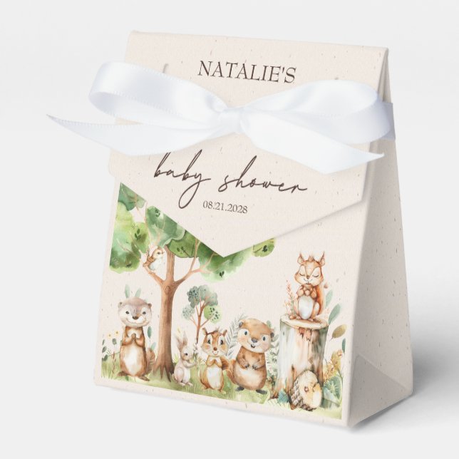 Woodland Animals Boho Boy Baby Shower Favor Box (Front Side)