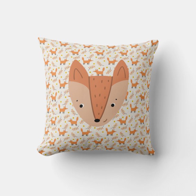 Woodland Animals Boho Design Fox Throw Pillow (Front)