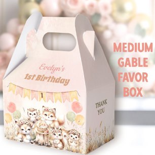 Woodland Animals Boho Girl 1st Birthday Medium Favor Box