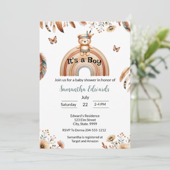 Woodland Animals Boho It's a Boy Baby Shower  Invitation (Standing Front)