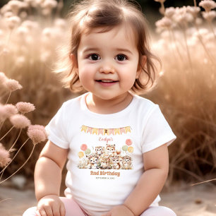 Woodland Animals Boho Name Girl 2nd Birthday Toddler T-shirt