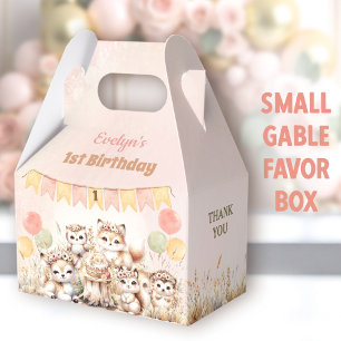 Woodland Animals Boho Pastel Girl 1st Birthday Favor Box