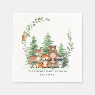  Woodland Animals Botanical Greenery Baby Shower Napkin