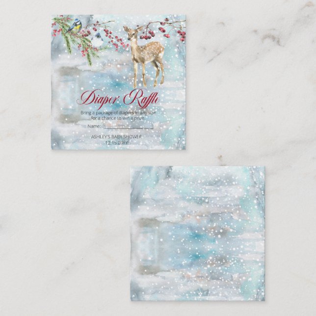 Woodland Animals Boy Baby Shower Diaper Raffle Enclosure Card (Front/Back)