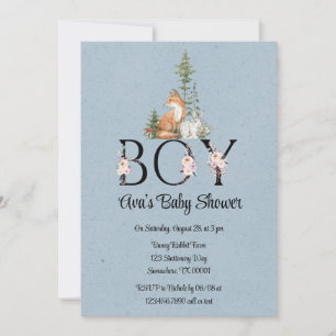 Woodland Animals Boy Baby Shower Invitation