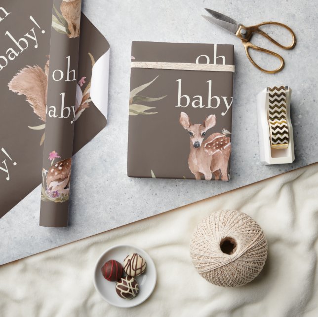 Woodland Animals Brown Oh Baby Wrapping Paper (Crafts)