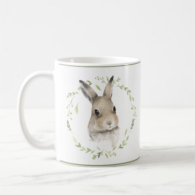 Woodland  Animals Bunny Greenery Watercolor Cute Coffee Mug (Left)