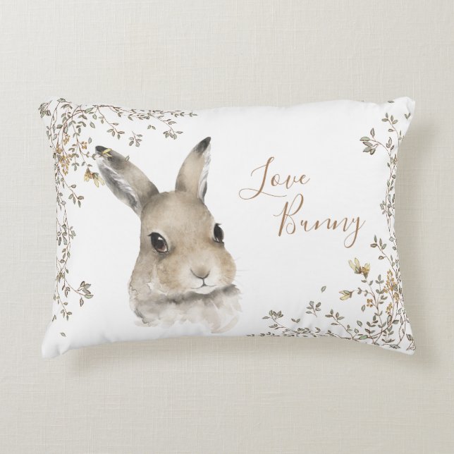 Woodland Animals Bunny Rabbit Floral Script Accent Pillow (Front)