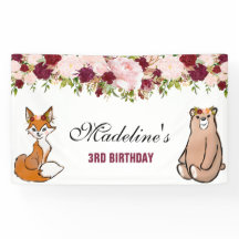 Woodland Animals Burgundy & Pink Floral