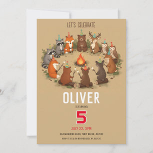Woodland Animals Campfire Birthday Party Invitation